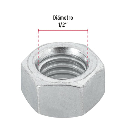 Bolsa con 50 tuercas 1/2' hexagonales de acero galvanizado TUE-1/2 44552 MM00