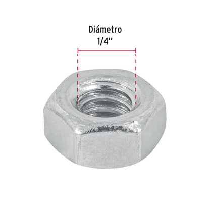 Bolsa con 250 tuercas 1/4' hexagonales de acero galvanizado TUE-1/4 44548 MM00