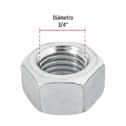 Bolsa con 15 tuercas 3/4' hexagonales de acero galvanizado TUE-3/4 44701 MM00