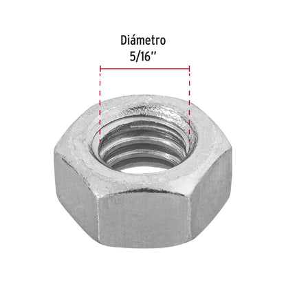 Blíster con 20 tuercas 5/16' hex de acero galvanizado, Fiero TUE-5/16A 40756 MM00