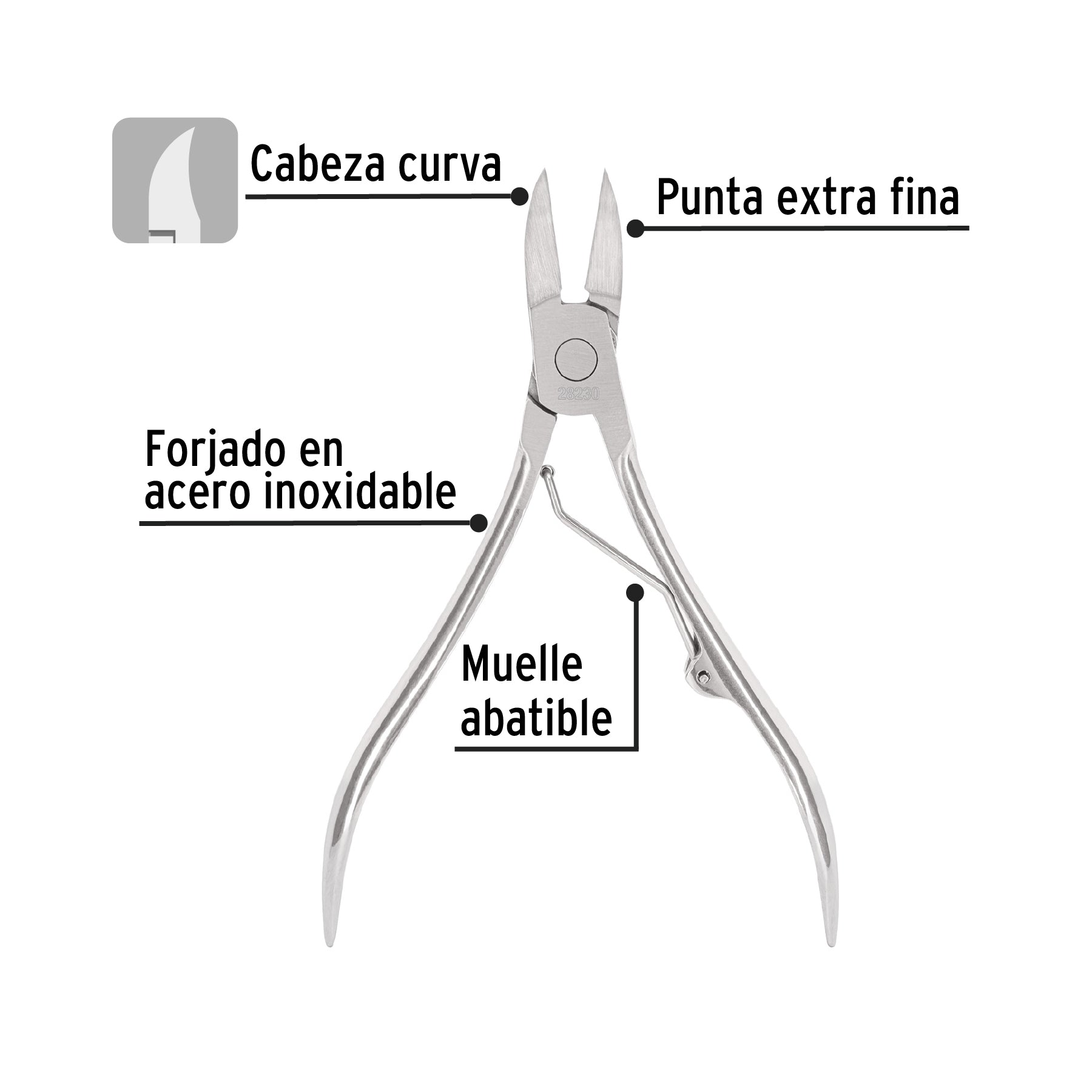 Alicate para pedicure 4-3/4', cabeza curva, Pretul UNA-348P 28230 MM00