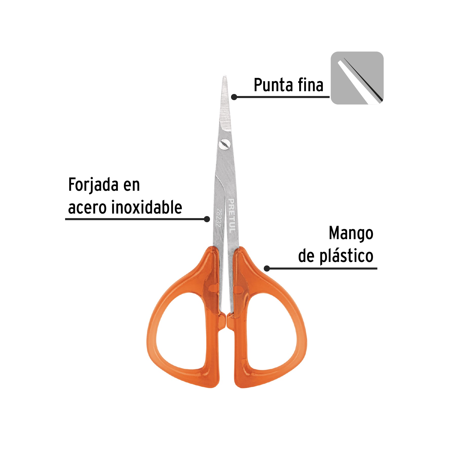 Tijera para manicure 3-3/4', mango plastico, Pretul UNA-438P 28232 MM00