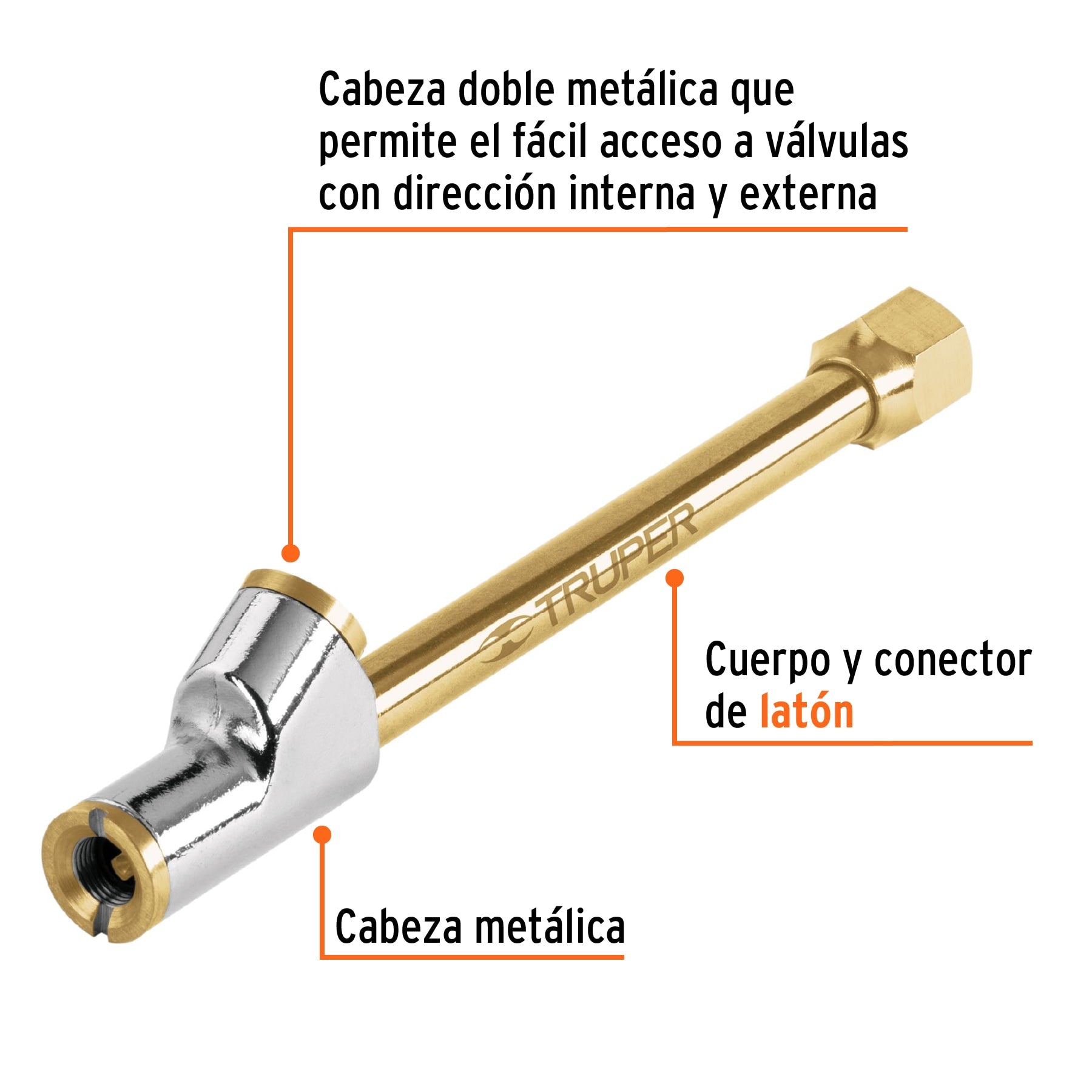 Inflador de cabeza doble, cuerda 1/4 NPT, Truper VAL-INF-1/4 19089 MM00