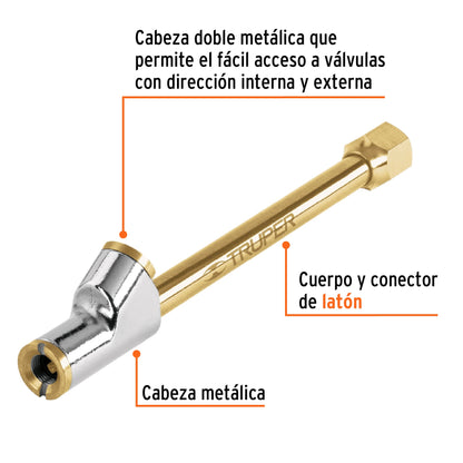 Inflador de cabeza doble, cuerda 1/4 NPT, Truper VAL-INF-1/4 19089 MM00