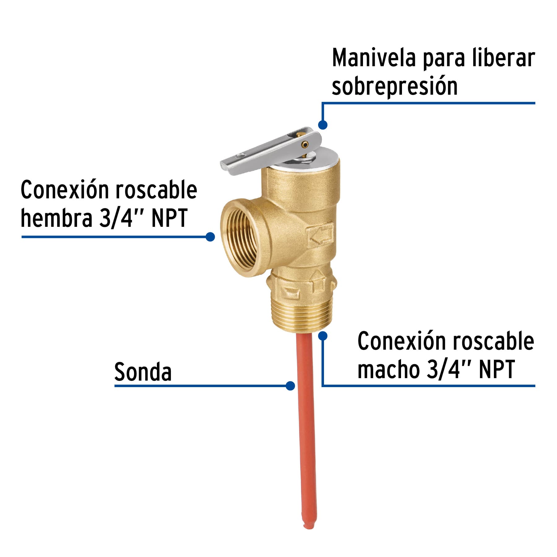 Válvula de alivio de 3/4' para boiler, 150psi, Foset VALI-3/4 47679 MM00