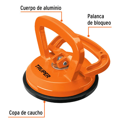 Ventosa de aluminio para vidrio, 1 copa de succión, Truper VEVI-1A 100760 MM00