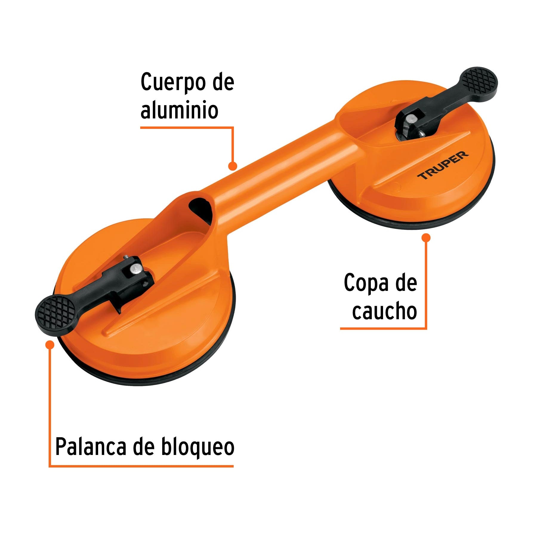 Ventosa de aluminio para vidrio, 2 copas de succión, Truper VEVI-2A 100761 MM00