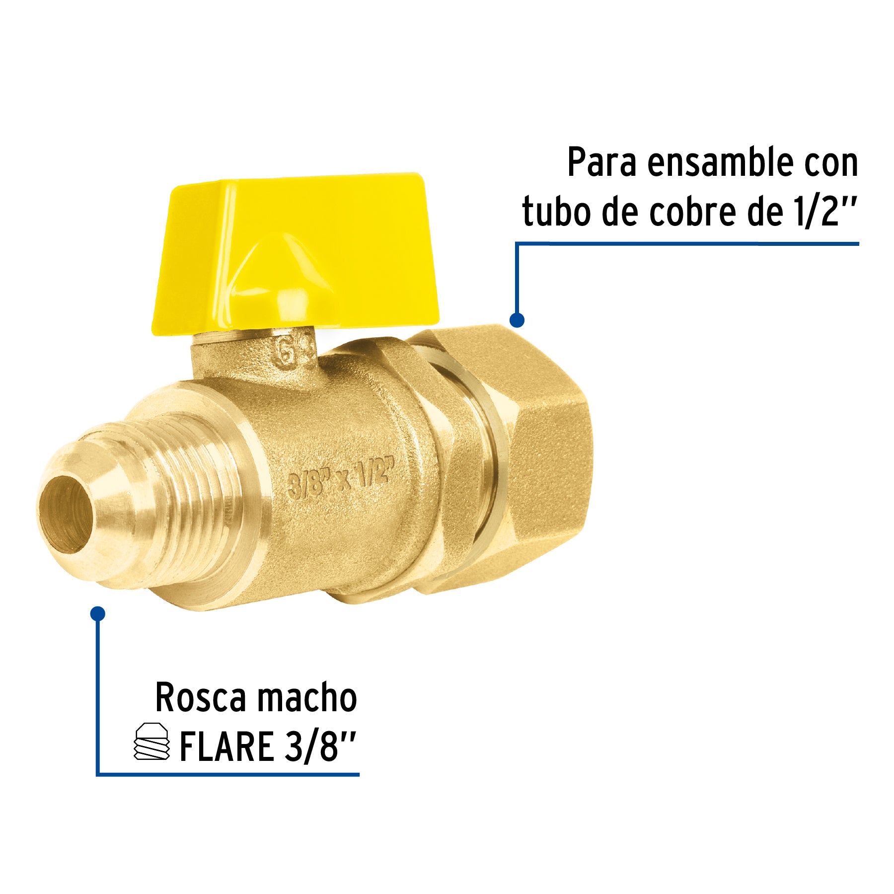 Válvula de control latón para gas 3/8'x1/2' tipo barrilito VG-554-B 49116 MM00