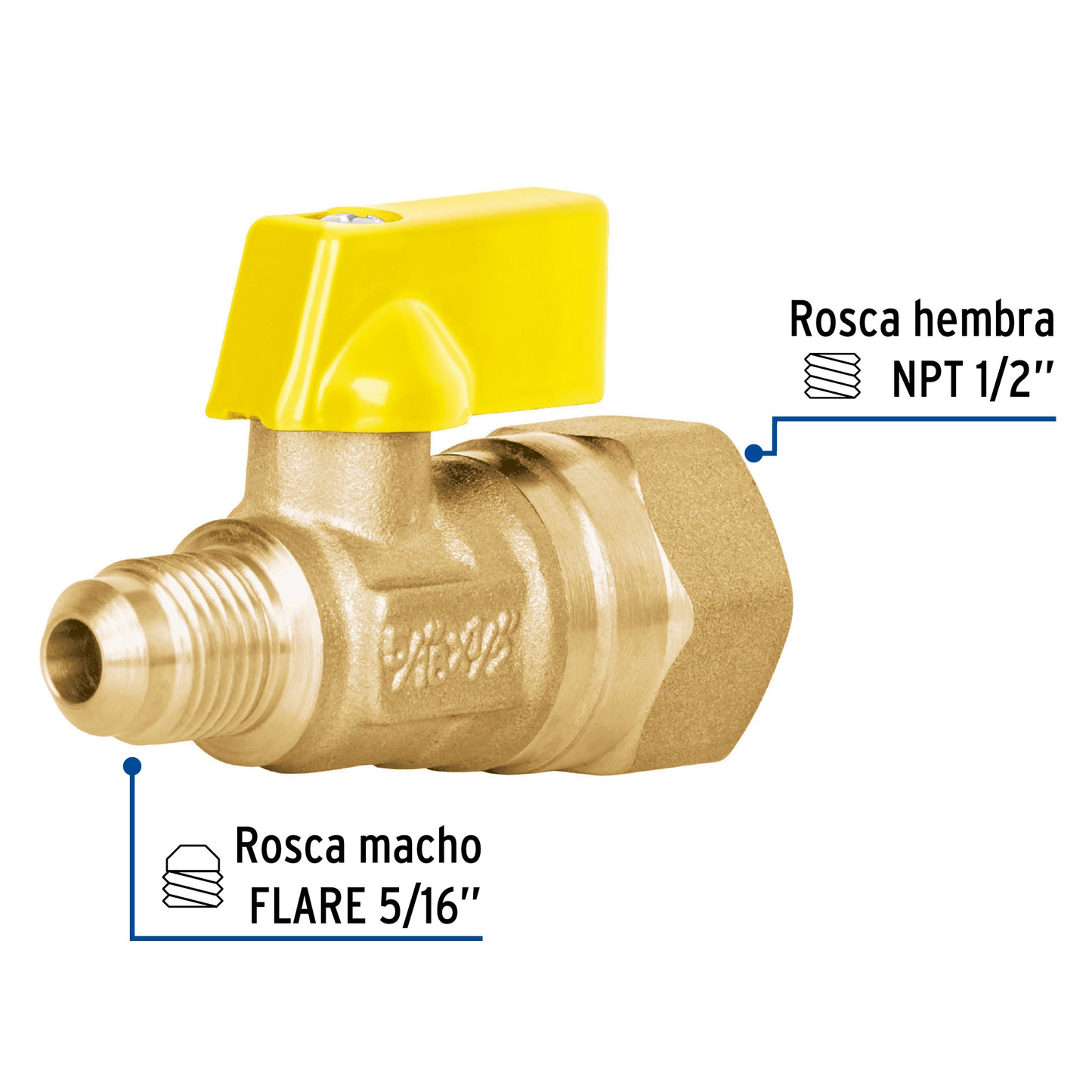 Válvula de control de latón para gas, 5/16' x 1/2', Foset VG-554-N 41060 MM00