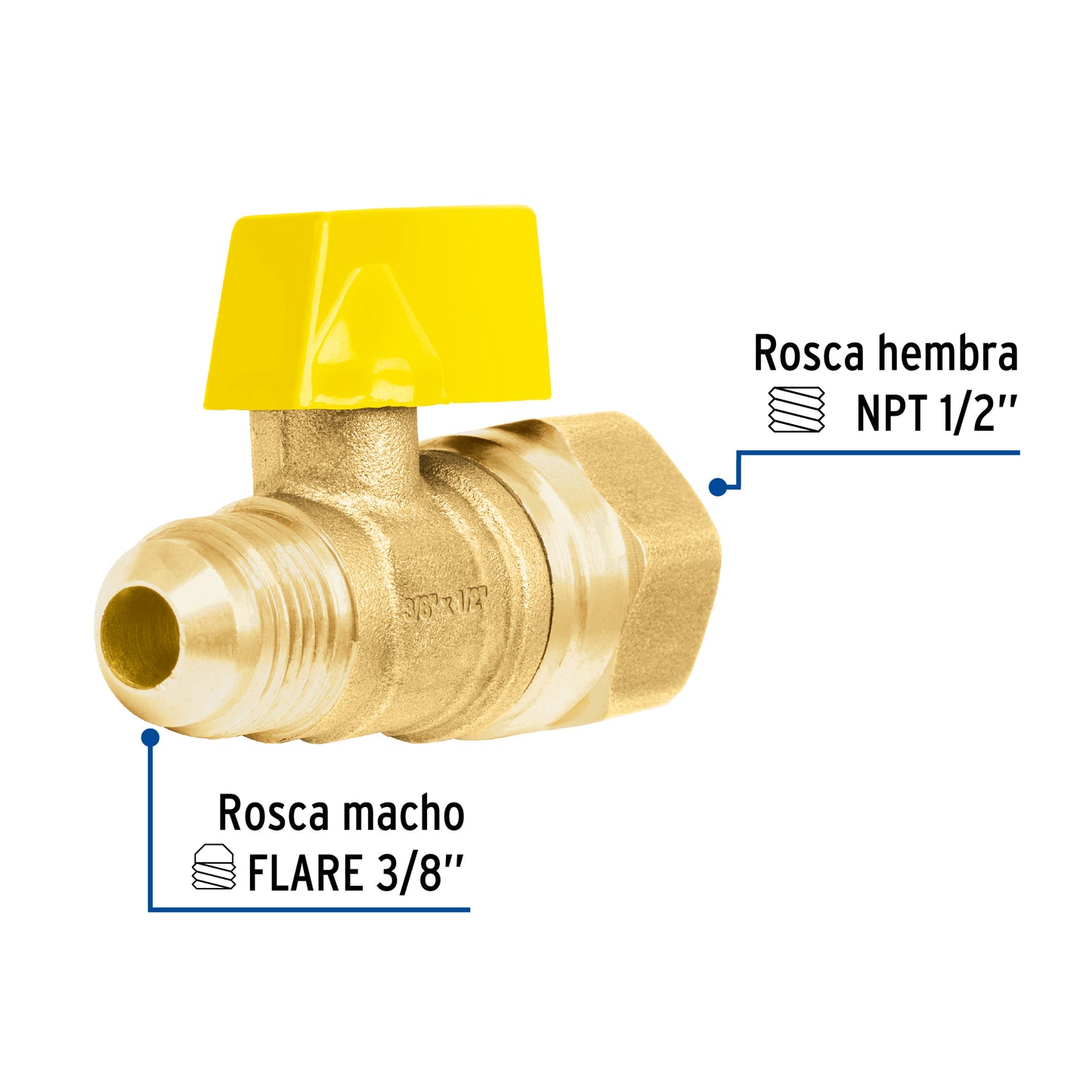 Válvula de control de latón para gas, 3/8' x 1/2', Foset VG-554 49115 MM00