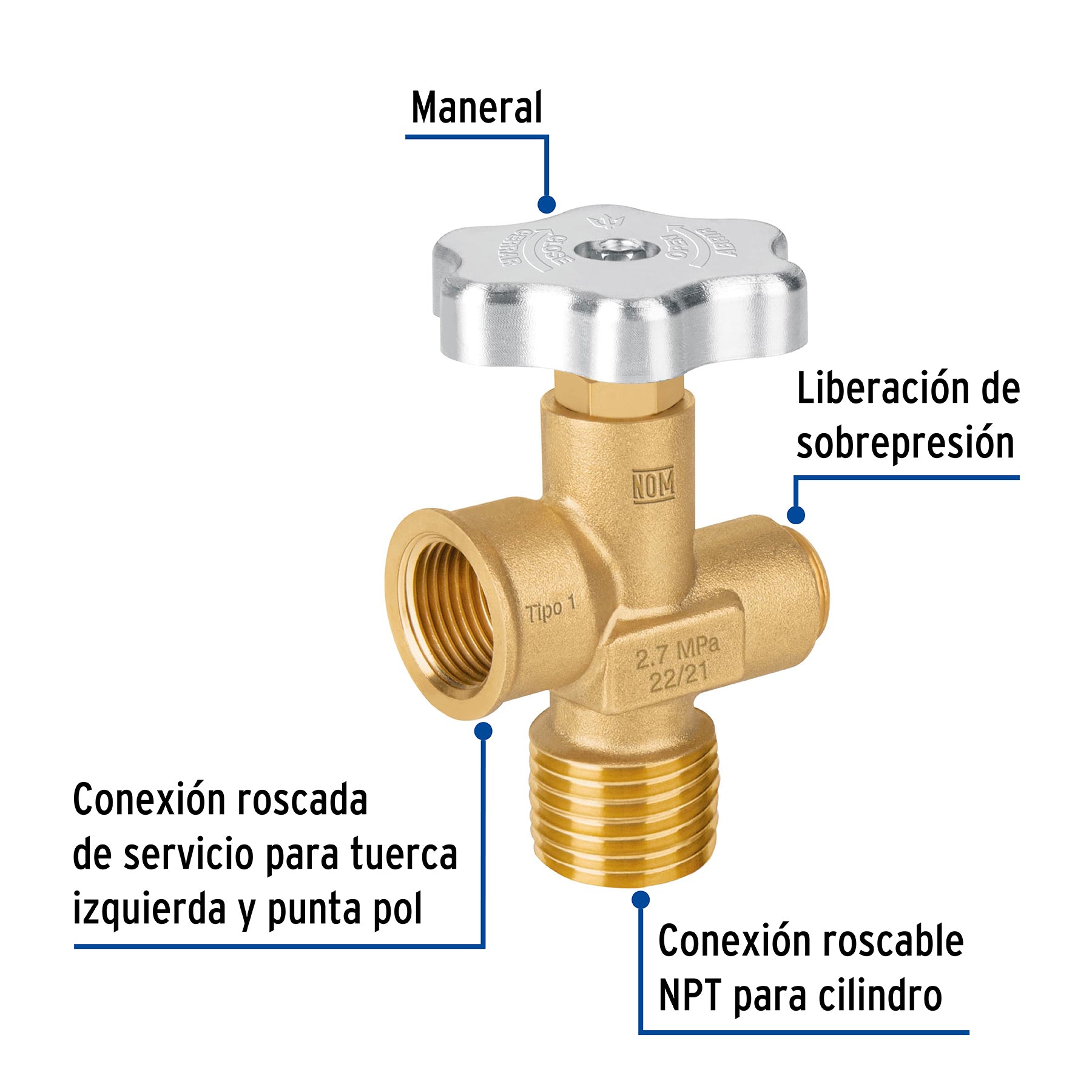 Válvula para cilindros de gas LP hasta 45 kg, Foset VGC-560 47651 MM1