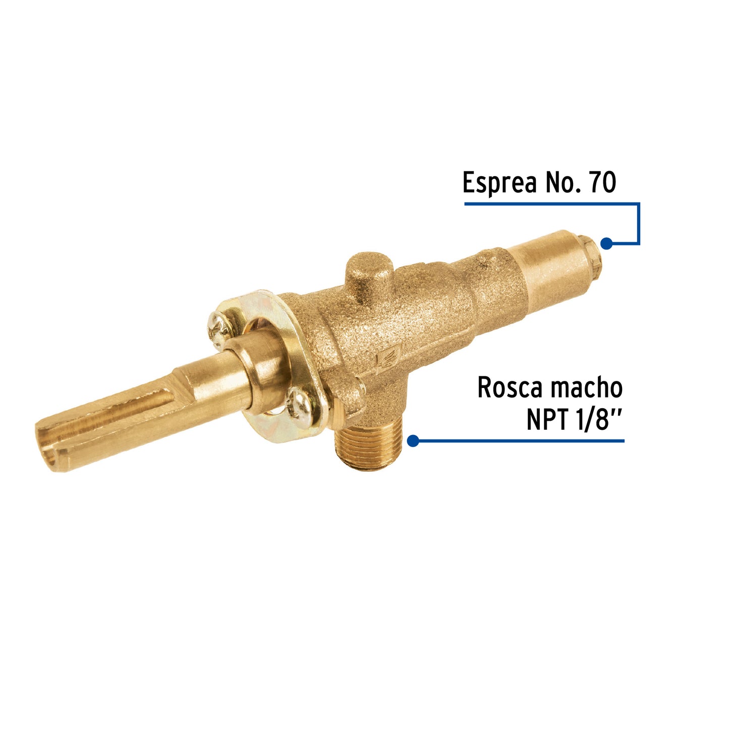 Válvula horizontal de latón 1/8' para gas LP, sin maneral VGH-556 49977 MM00