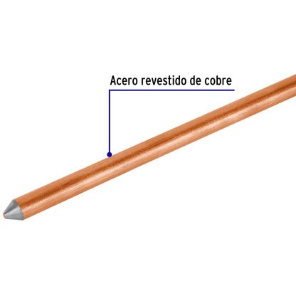 Varilla de 1.5 m, acero revestido de cobre, de 1/2' Volteck VT-15 46124 MM1