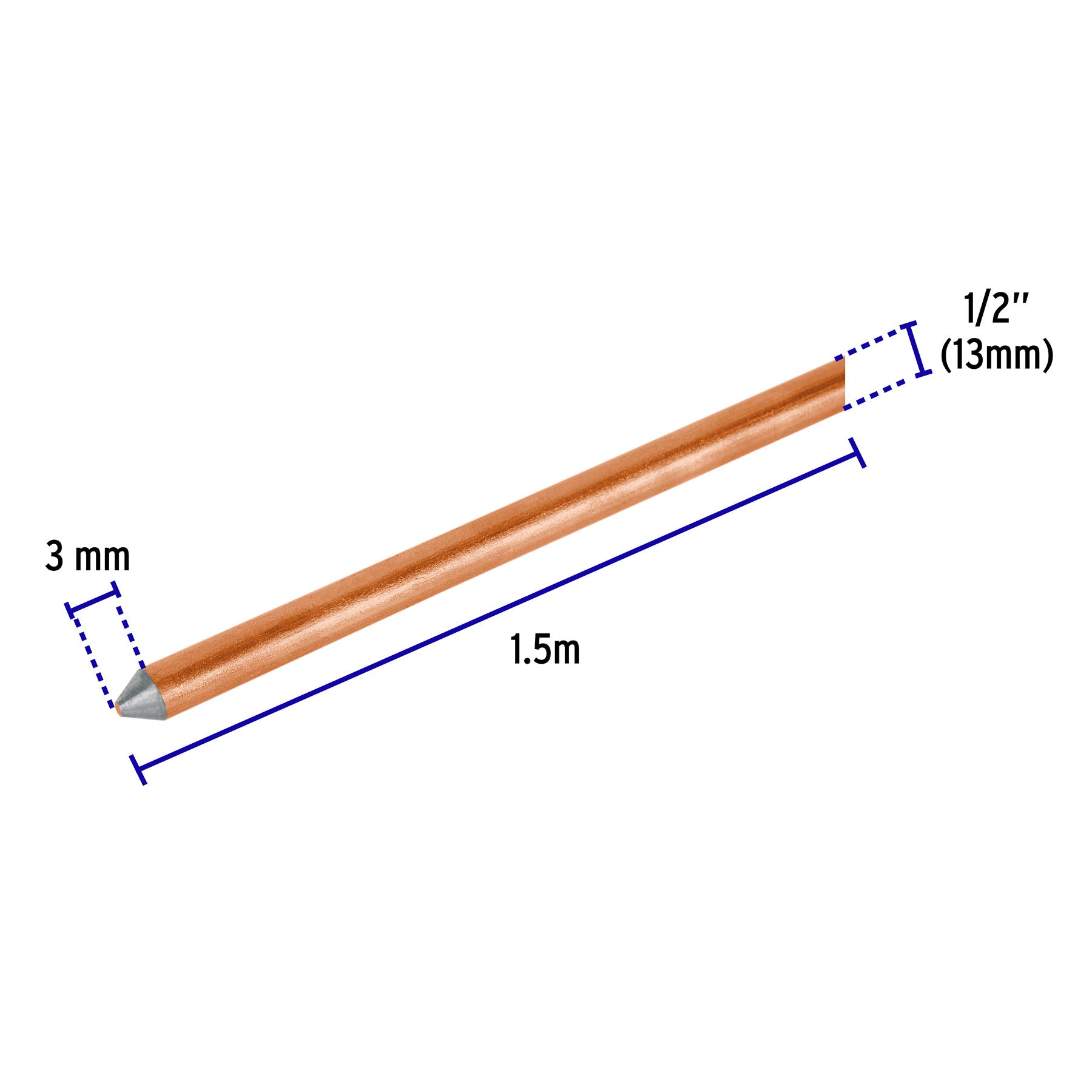 Varilla de 1.5 m, acero revestido de cobre, de 1/2' Volteck VT-15 46124 MM1