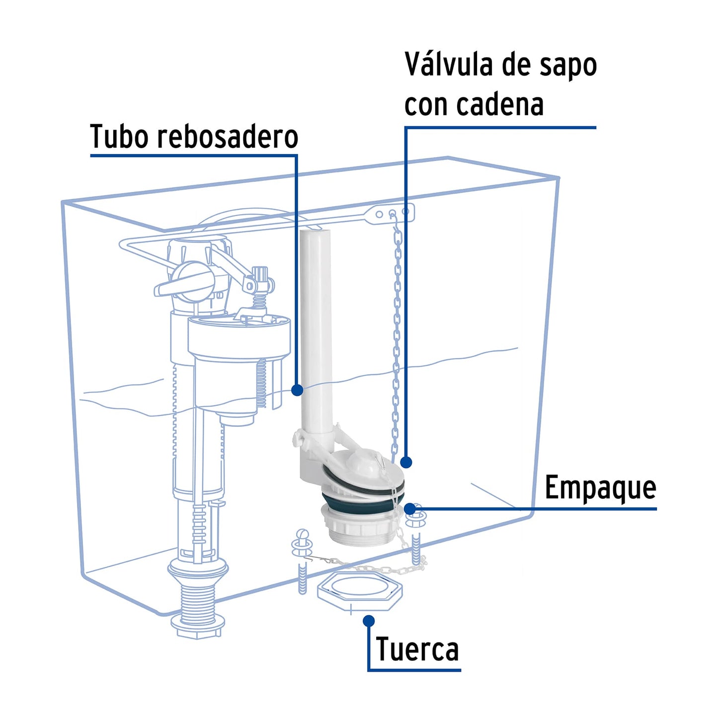 Válvula de descarga de plástico para tanque bajo, Foset VW-006 49345 MM0