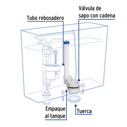 Válvula de descarga 2' para WC de 2 pzas, cadena inox, Foset VW-008 45306 MM0