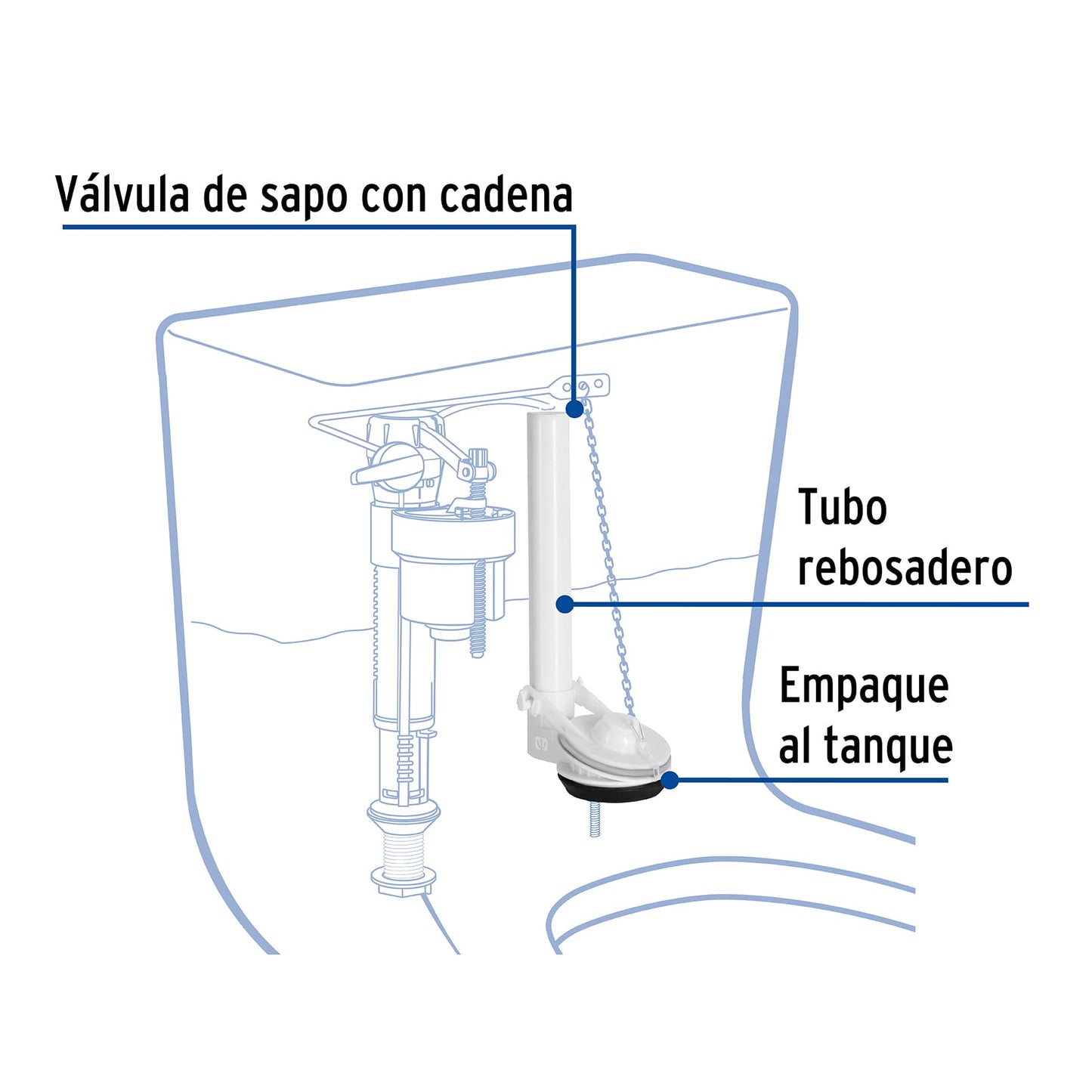 Válvula de descarga 2' para WC de 1 pza, cadena inox, Foset VW-009 45307 MM0