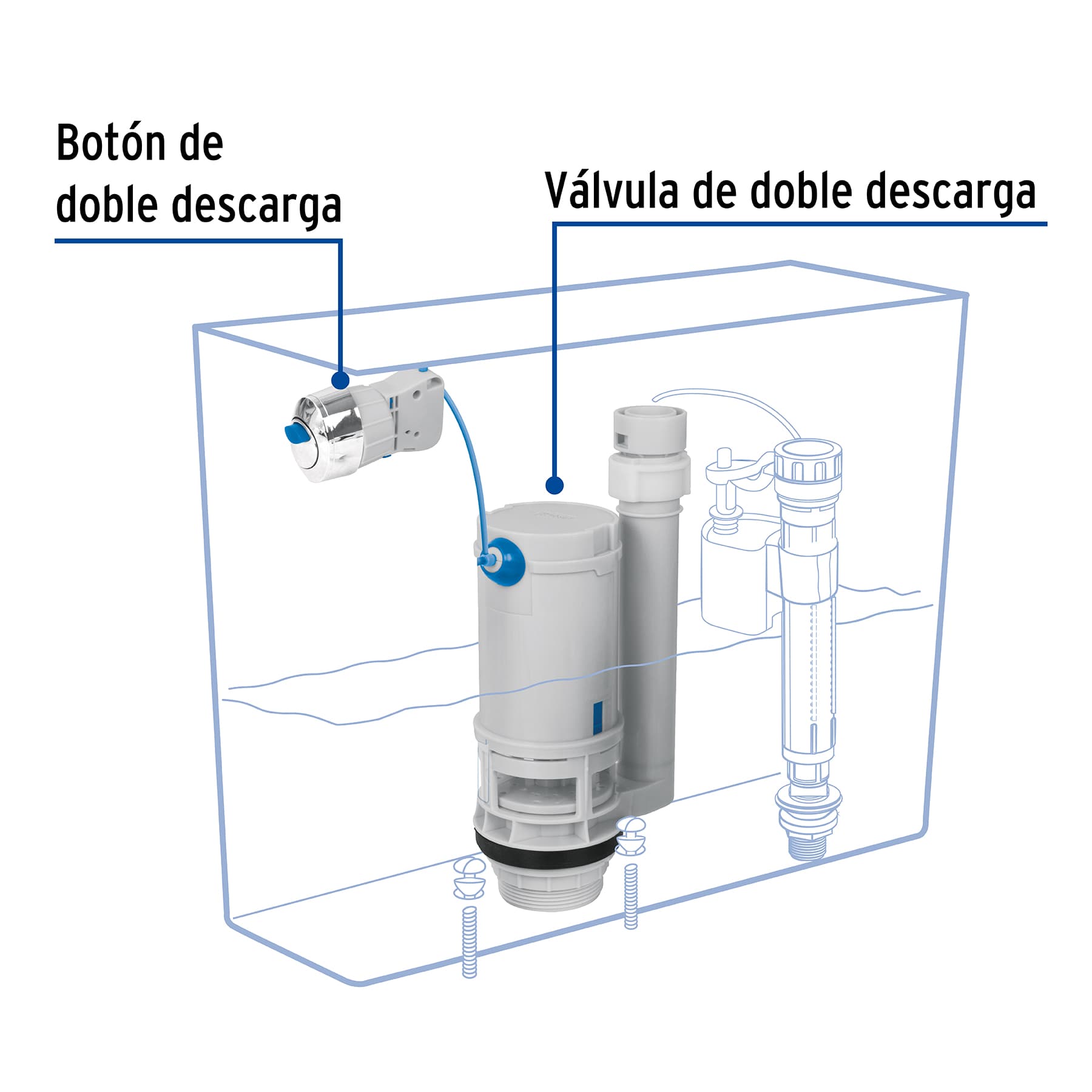 Válvula de descarga sistema dual para tanque bajo, Foset VW-206 49325 MM0