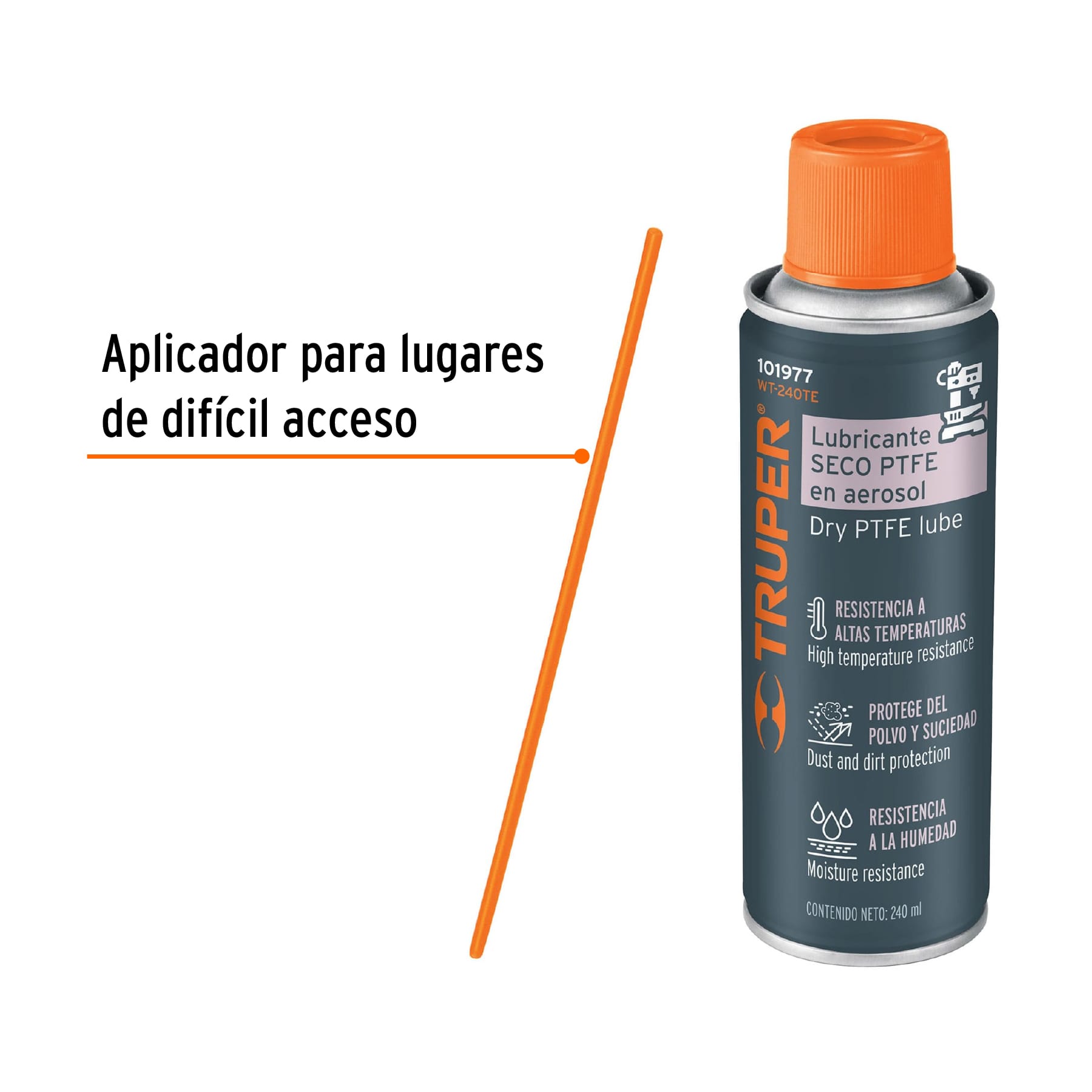 Lubricante seco PTFE en aerosol 240 ml, Truper WT-240TE 101977 MM00