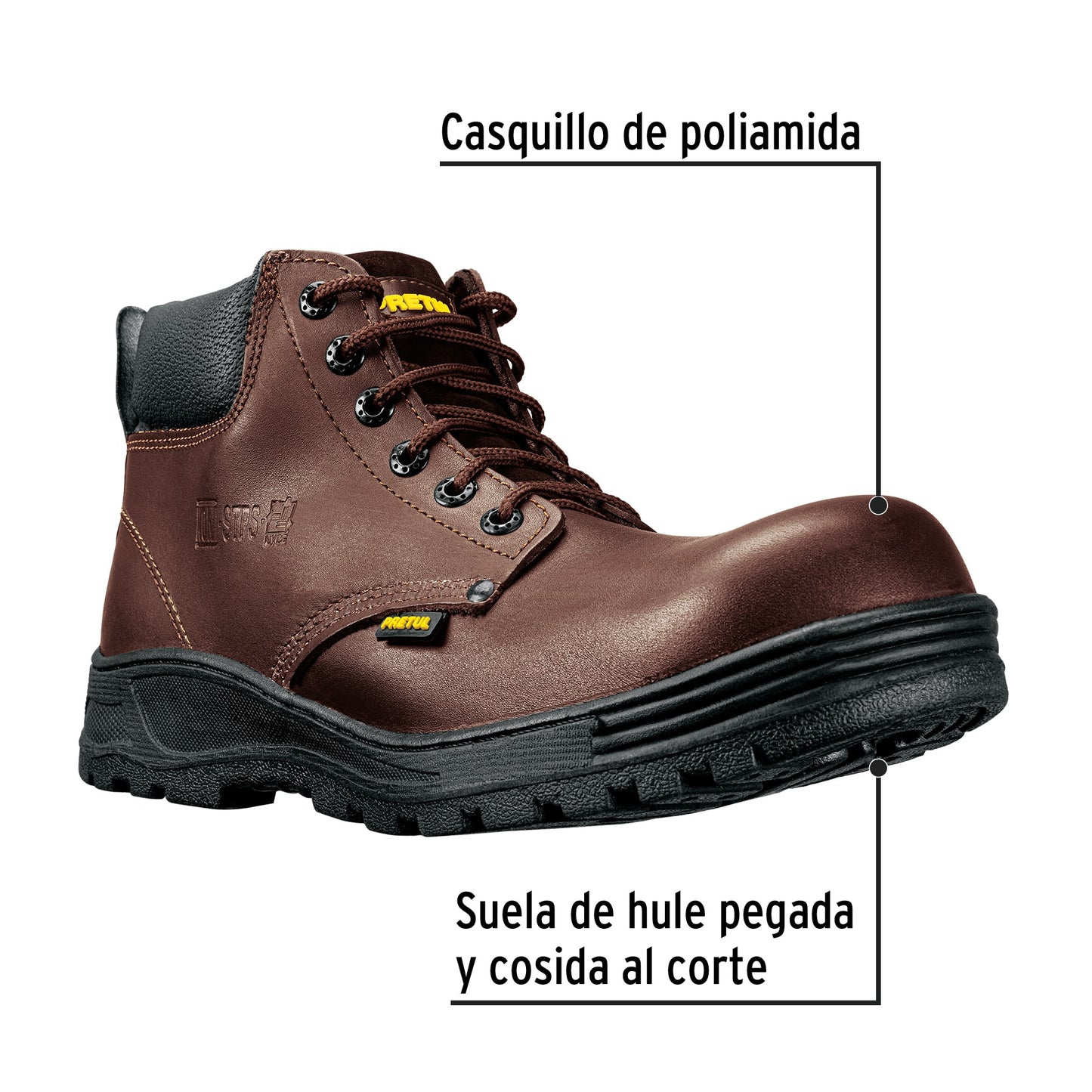 Bota de seguridad café, #23 con casquillo de acero, Pretul ZC-023C 27130 MM00