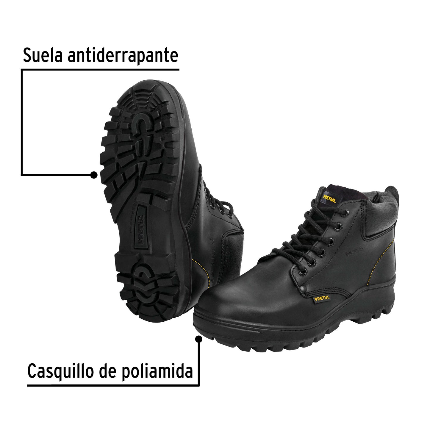 Bota de seguridad negra, #26 con casquillo de acero, Pretul ZC-026N 25991 MM0