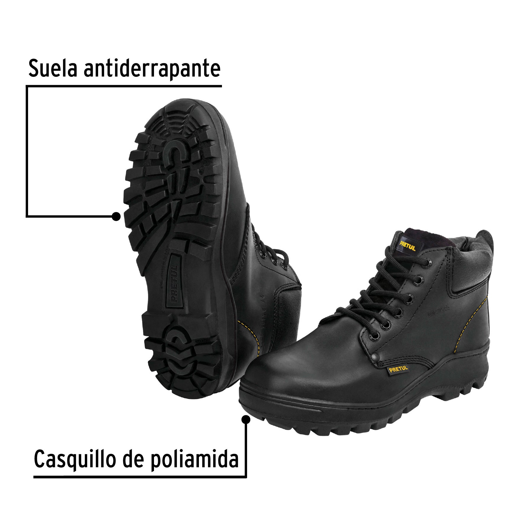 Bota de seguridad negra, #28 con casquillo de acero, Pretul ZC-028N 25993 MM0