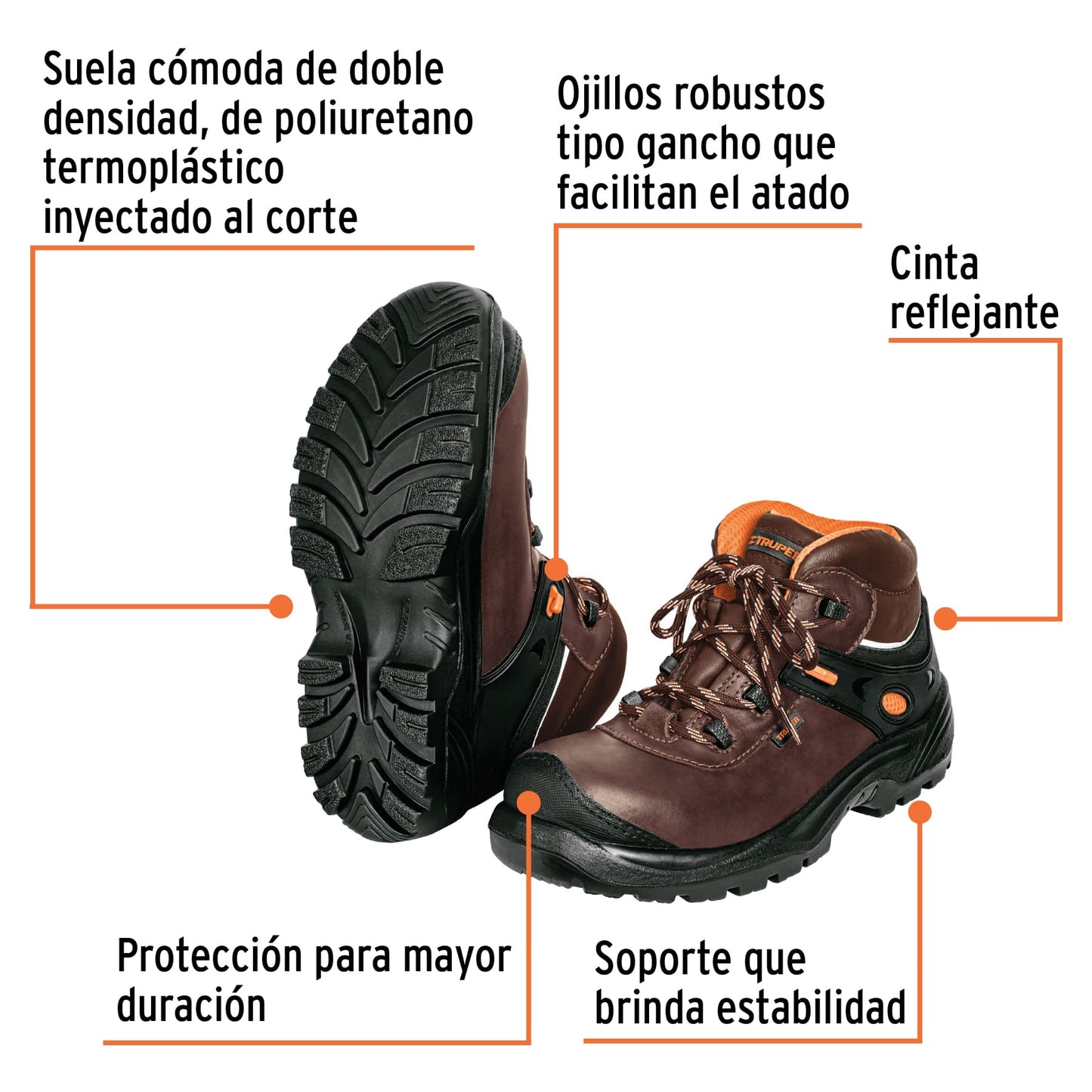 Bota de seguridad café, #25 dieléctrica antifatiga, Truper ZC-425C 15471 MM0