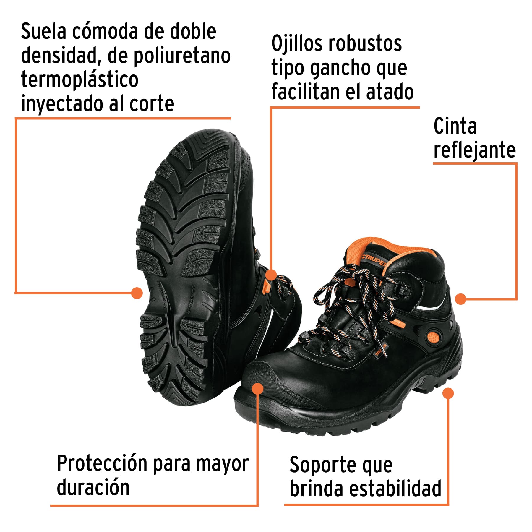 Bota de seguridad negra, #25 dieléctrica antifatiga, Truper ZC-425N 15479 MM0