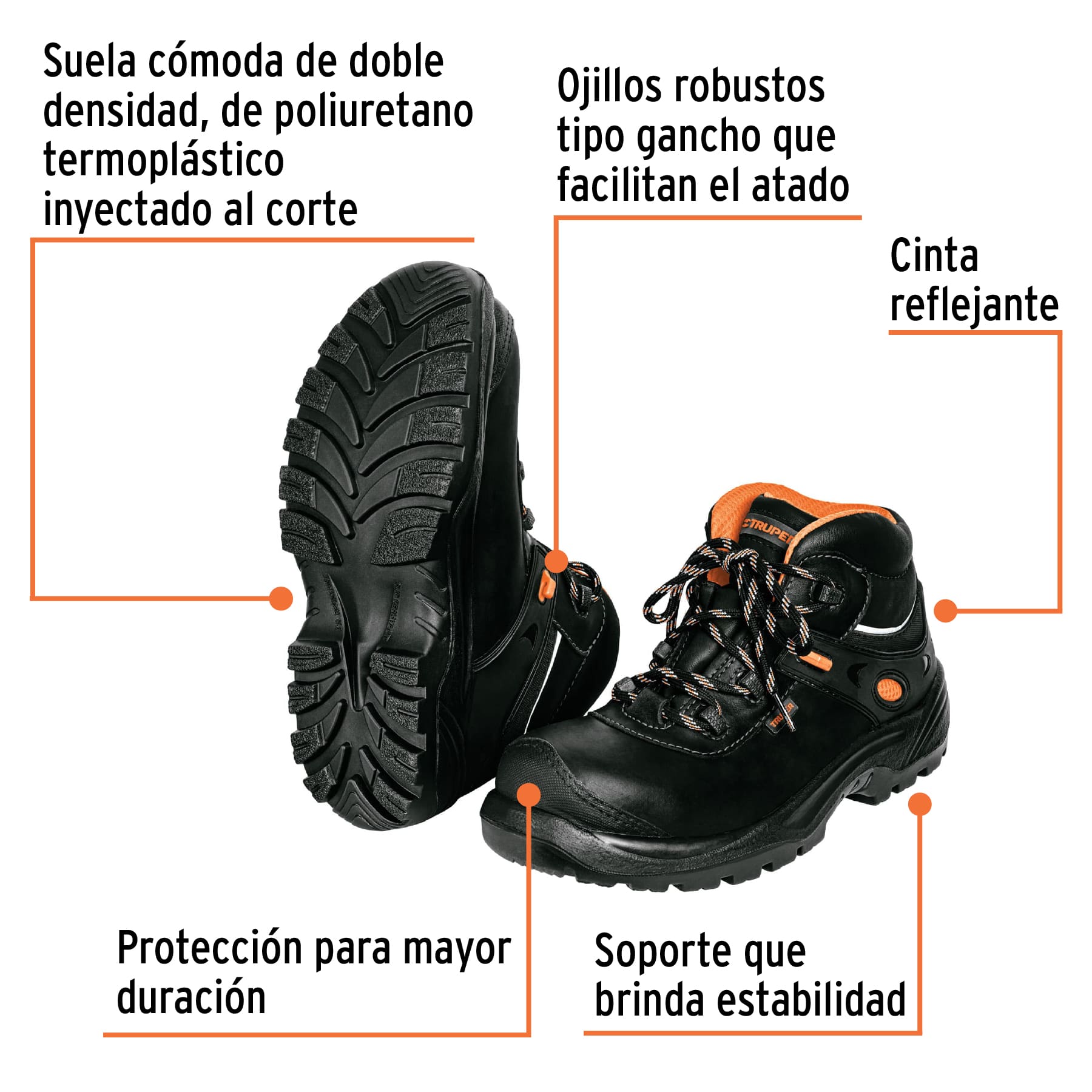 Bota de seguridad negra, #27 dieléctrica antifatiga, Truper ZC-427N 15494 MM0