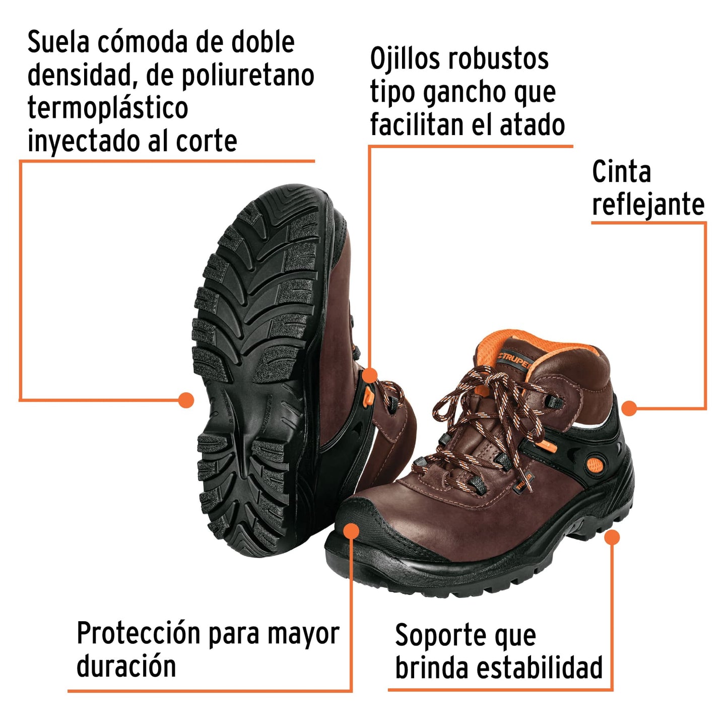 Bota de seguridad café, #28 dieléctrica antifatiga, Truper ZC-428C 15474 MM0