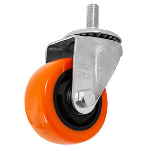 RODAJA DE PVC NARANJA GIRATORIA 3" CON ESPIGA ROSCADA DE 1/2"