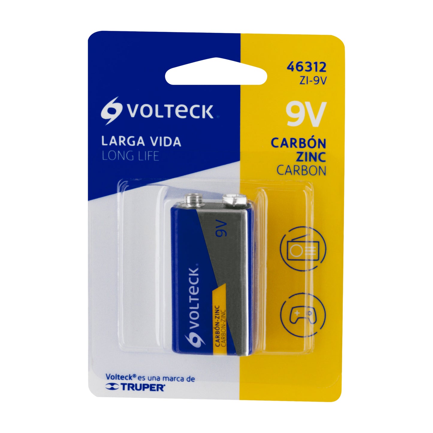 Pila zinc-carbón 9 V en blíster, Volteck ZI-9V 46312 MM00