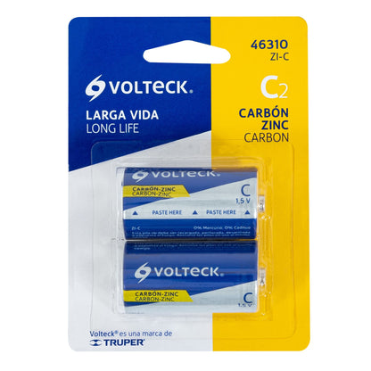 Blíster con 2 pilas zinc-carbón tamaño C, volteck ZI-C 46310 MM00