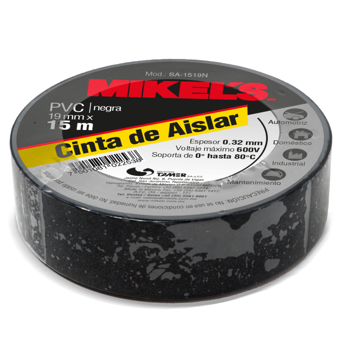 Cinta de aislar,  15 mts x 19 mm, color negro (caja 120 pzas)