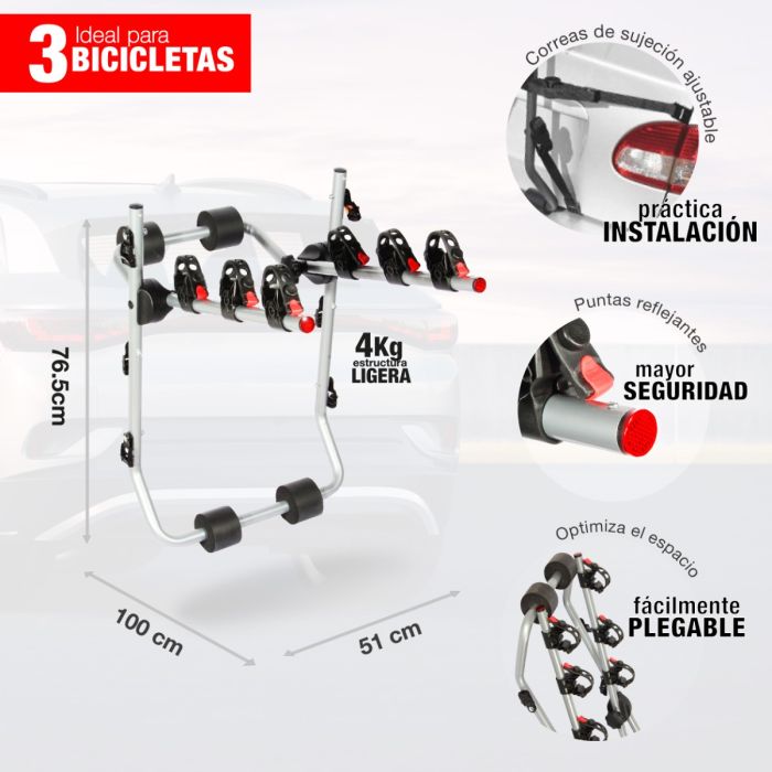 Rack para 3 Bicicletas Montaje en Cajuela 45Kg - ficha